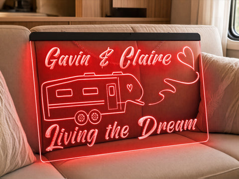 Image of 5th Wheel Living the Dream Personalized Illuminated Sign