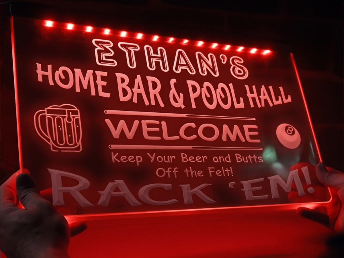 Home Bar and Pool Hall Personalized Illuminated Sign
