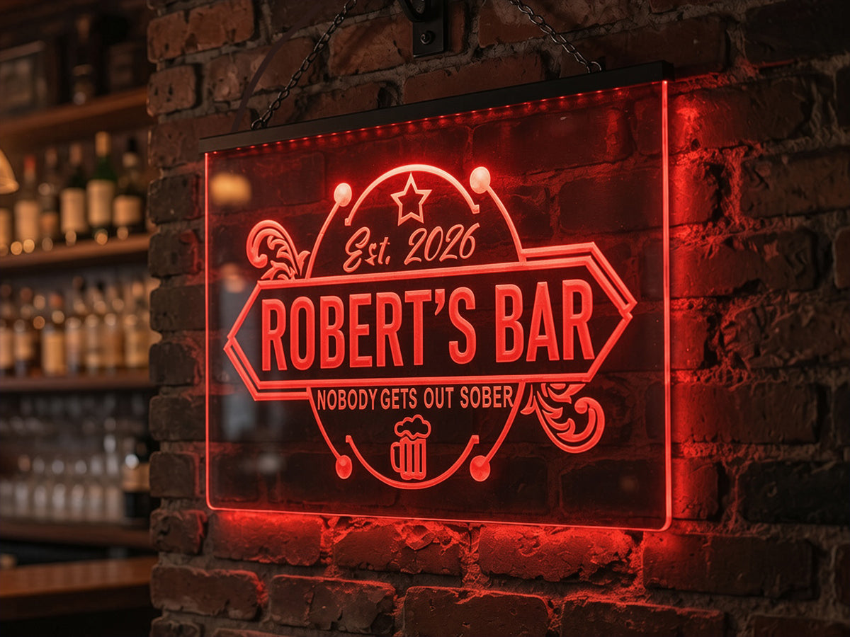 Nobody gets out sober LED bar sign in red