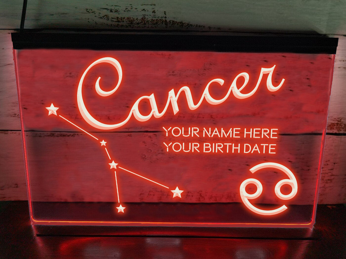 Cancer Astrology Illuminated Sign in red