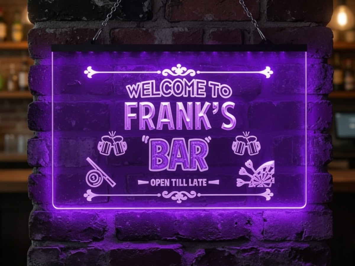 Beer, Pool & Darts Bar Personalized Illuminated Sign
