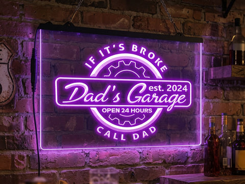 Image of Dad's Garage Personalized Illuminated LED Neon Sign