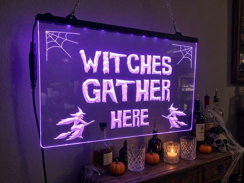 Image of Witches Gather Here Illuminated Sign