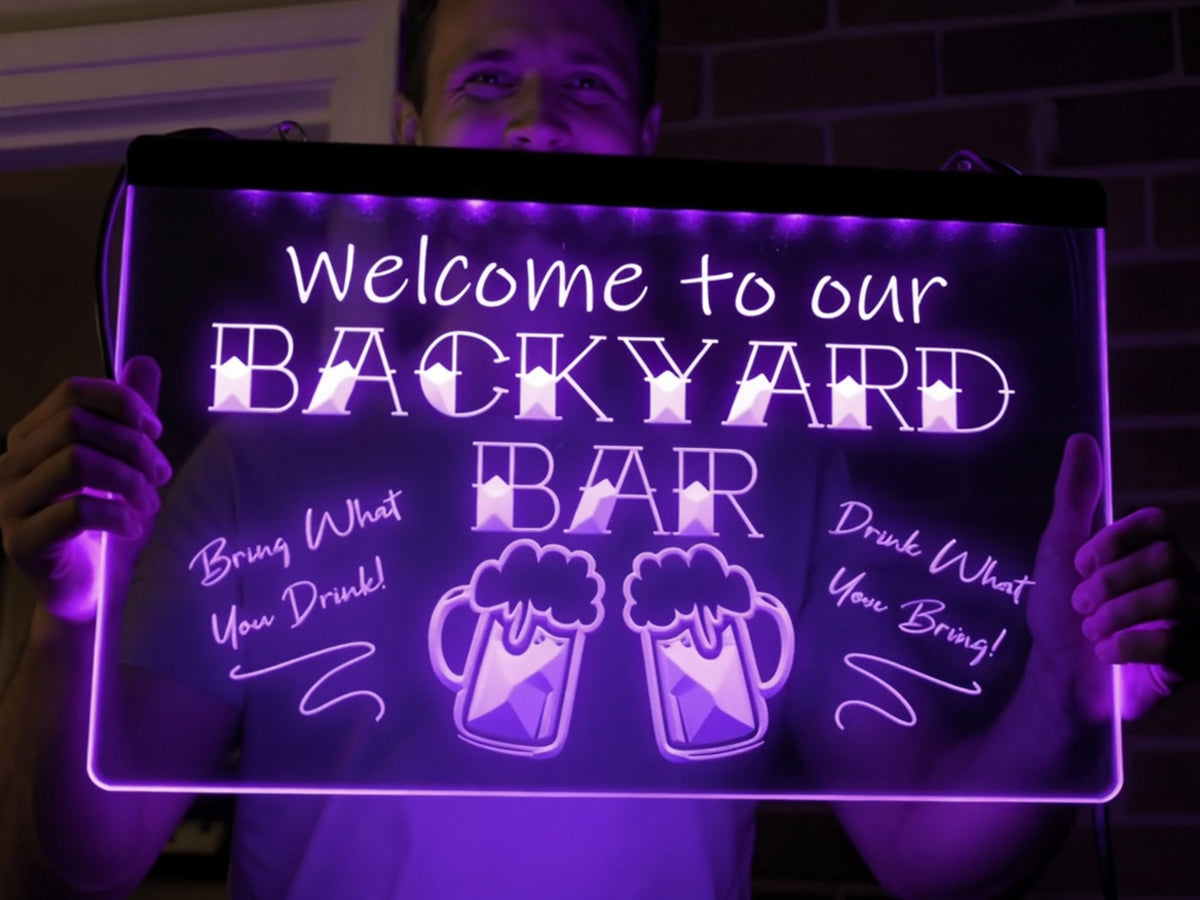 Welcome To Our Backyard Bar Illuminated Sign
