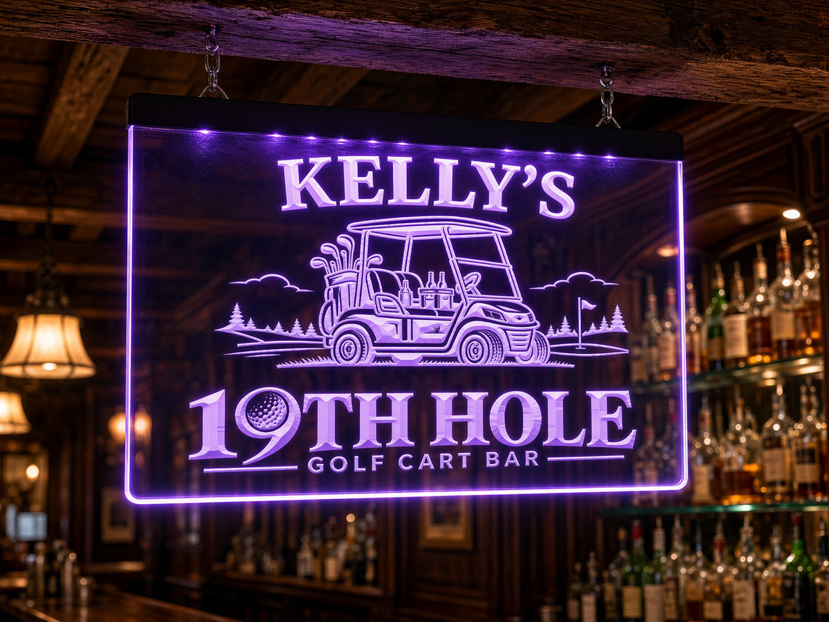 Golf Cart Bar Personalized Illuminated LED Sign