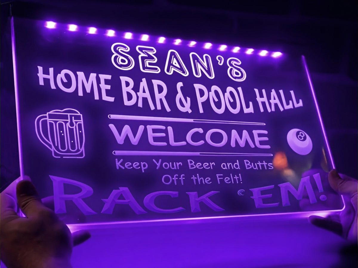 Home Bar and Pool Hall Personalized Illuminated Sign