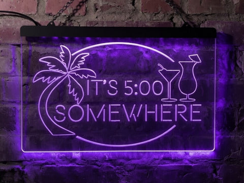 Image of It's 5:00 Somewhere Illuminated Bar Sign