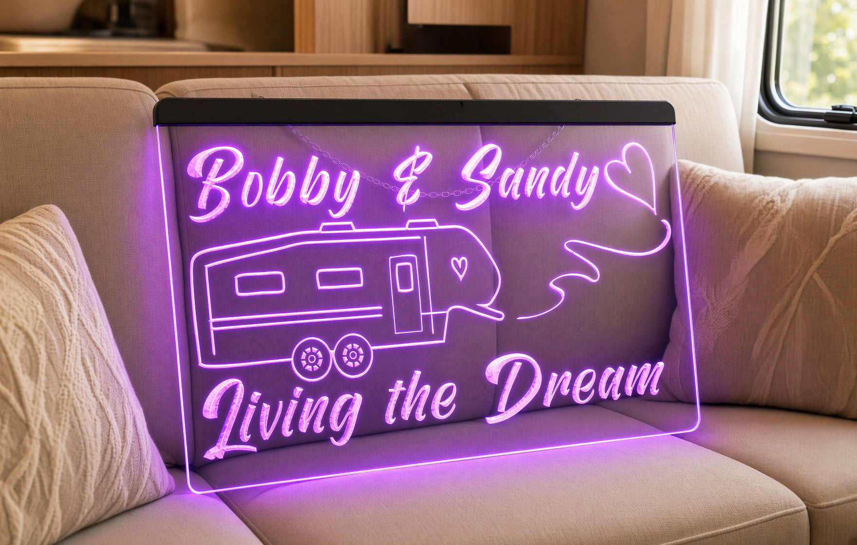 5th Wheel Living the Dream Personalized Illuminated Sign