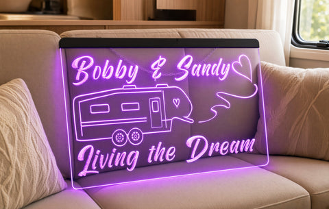 Image of 5th Wheel Living the Dream Personalized Illuminated Sign