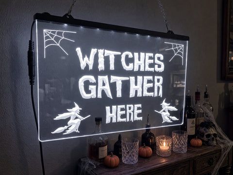 Image of Witches Gather Here Illuminated Sign