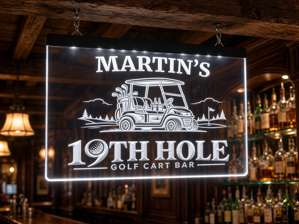 Golf Cart Bar Personalized Illuminated LED Sign