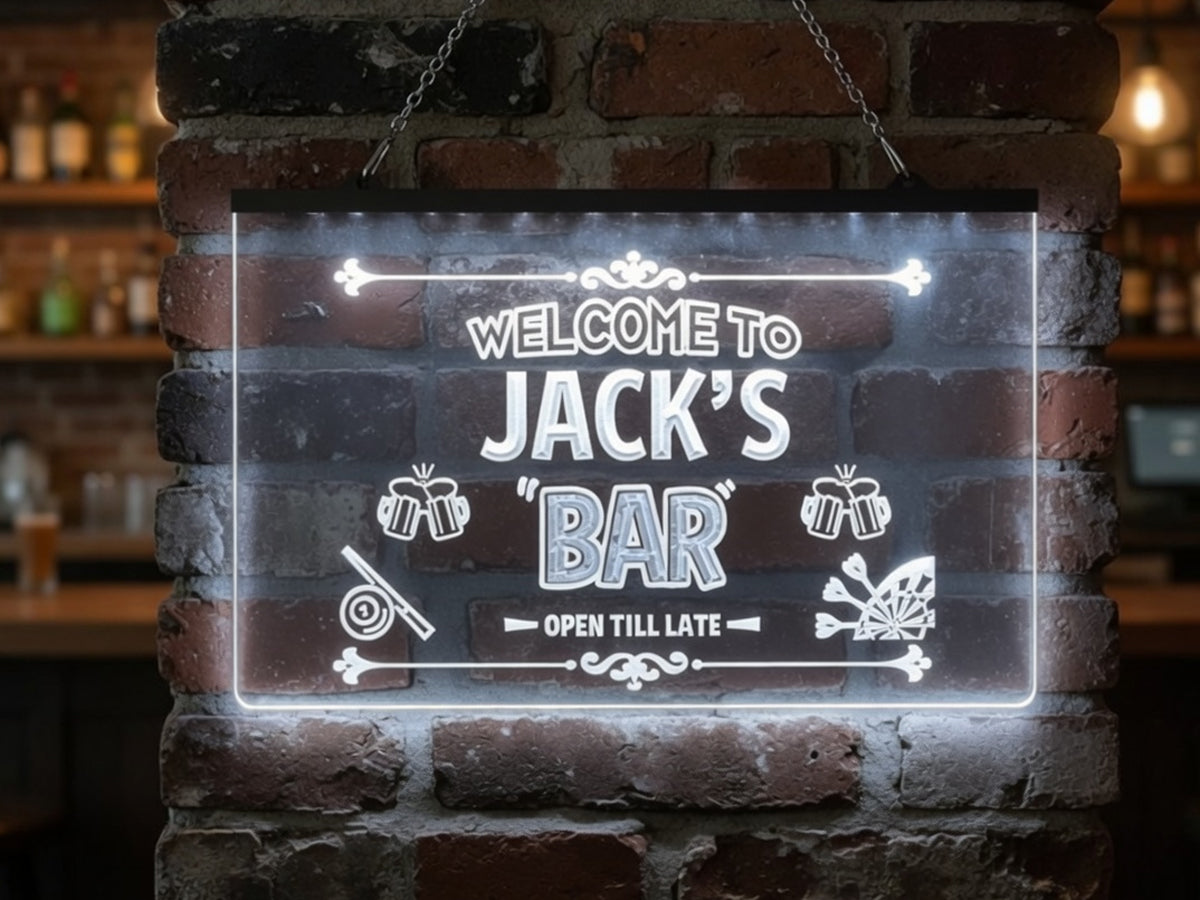 Beer, Pool & Darts Bar Personalized Illuminated Sign