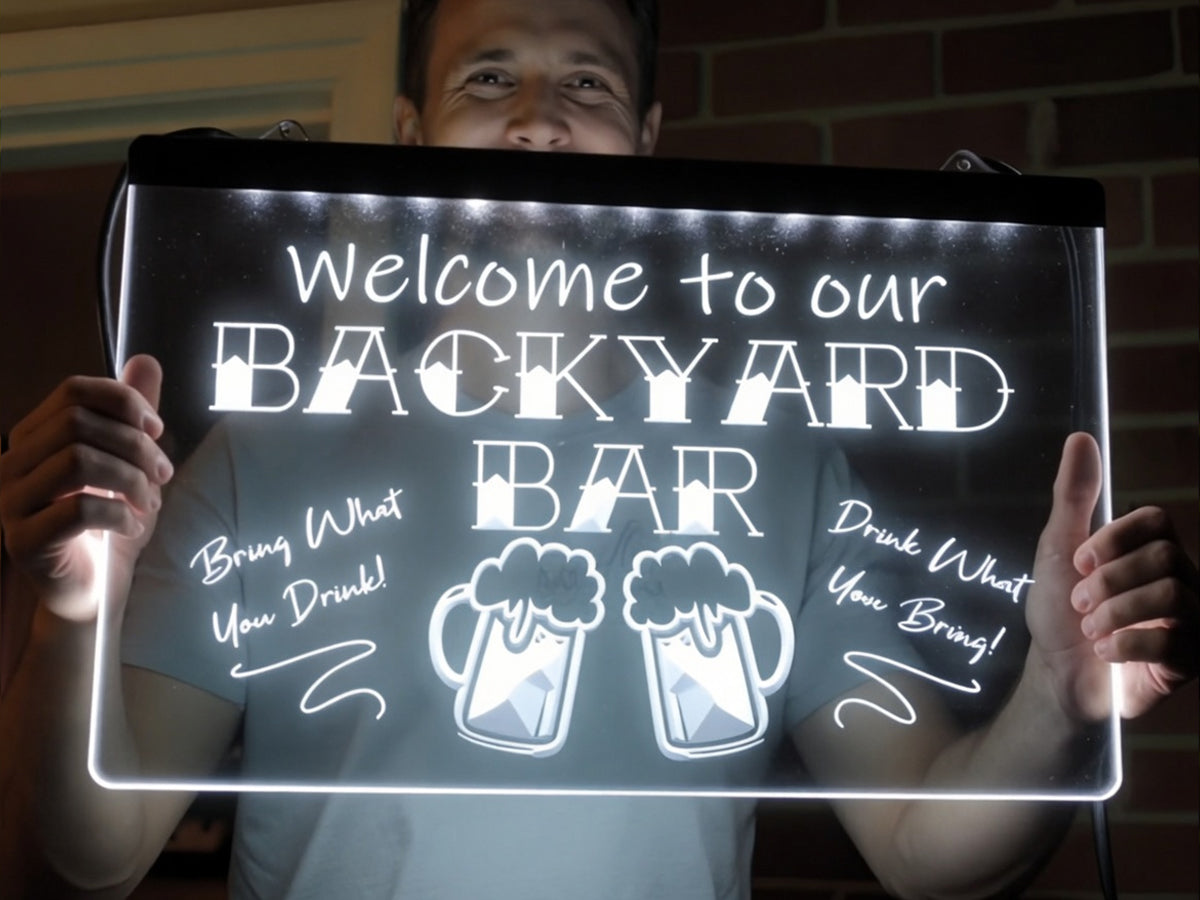 Welcome To Our Backyard Bar Illuminated Sign