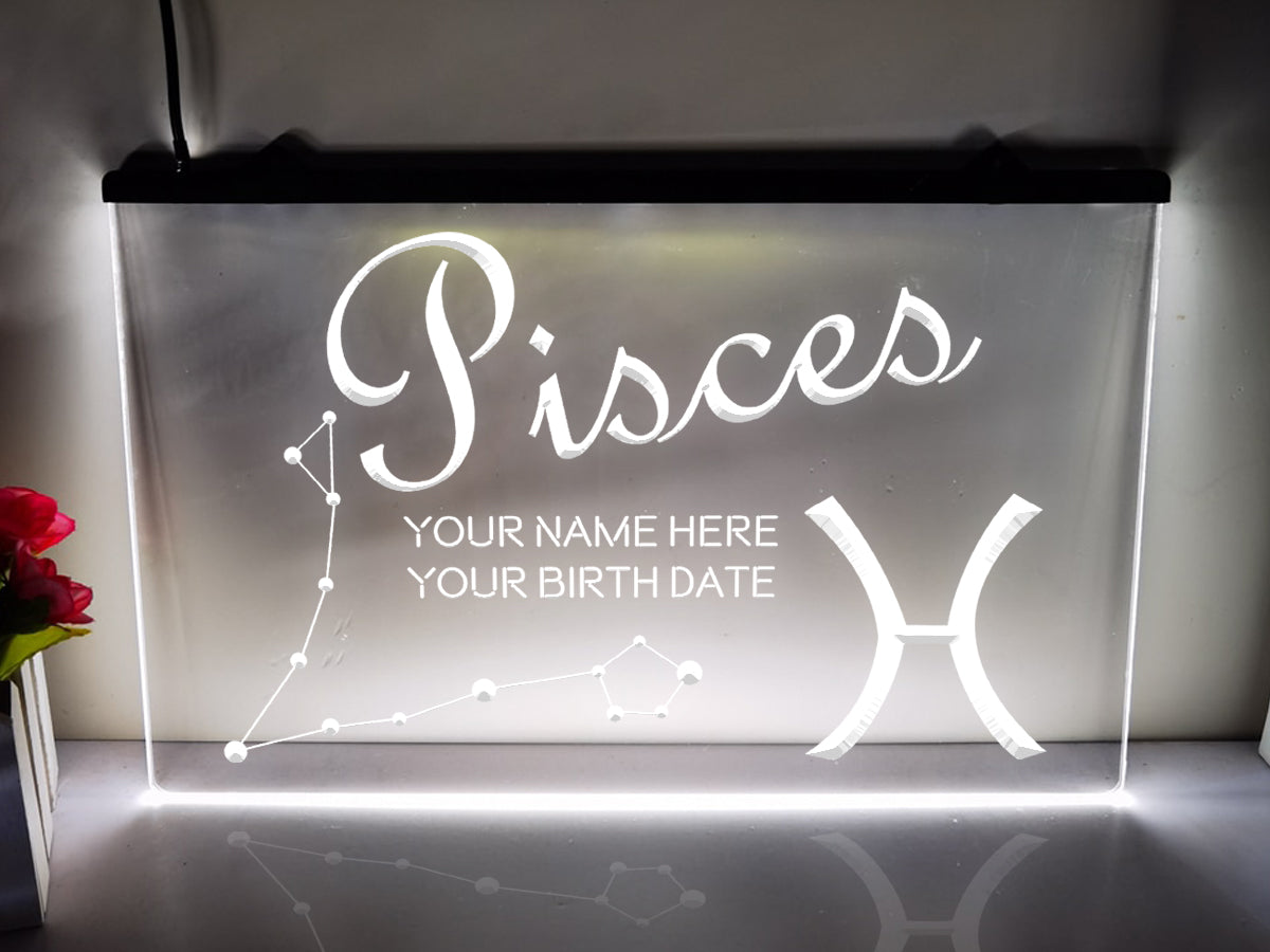 Pisces Astrology Illuminated Sign in white