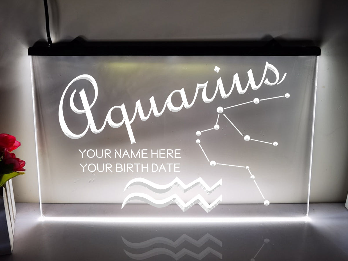 Aquarius Astrology Illuminated Sign in white