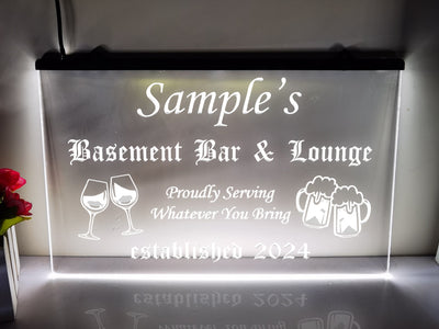 Basement Bar and Lounge Personalized Illuminated Sign