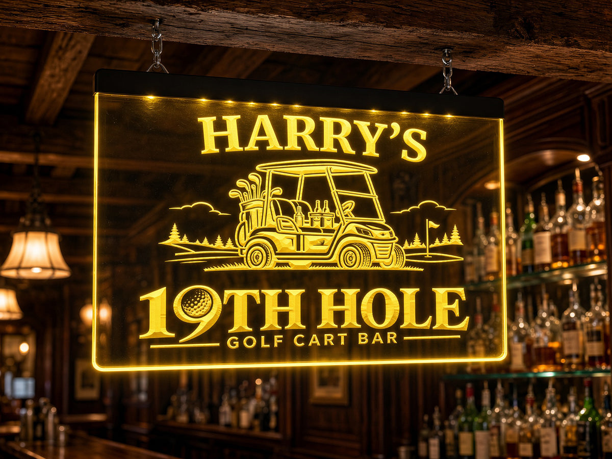 Golf Cart Bar Personalized Illuminated LED Sign