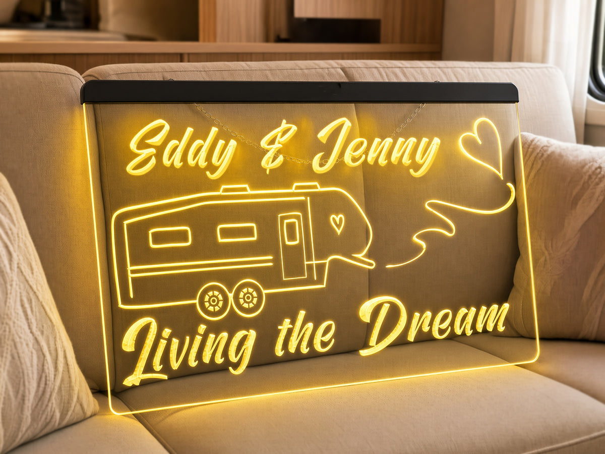 5th Wheel Living the Dream Personalized Illuminated Sign