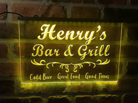Bar and Grill Personalized Illuminated Sign