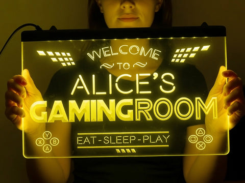 Image of Eat Sleep Play Gaming Room Personalized Illuminated Sign