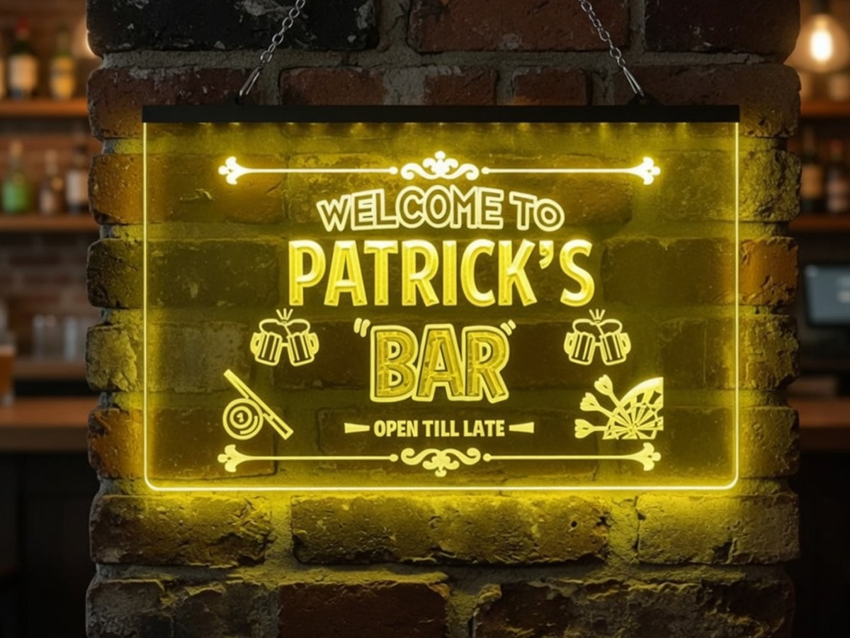 Beer, Pool & Darts Bar Personalized Illuminated Sign