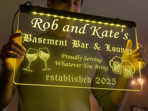 Image of Basement Bar and Lounge Personalized Illuminated Sign