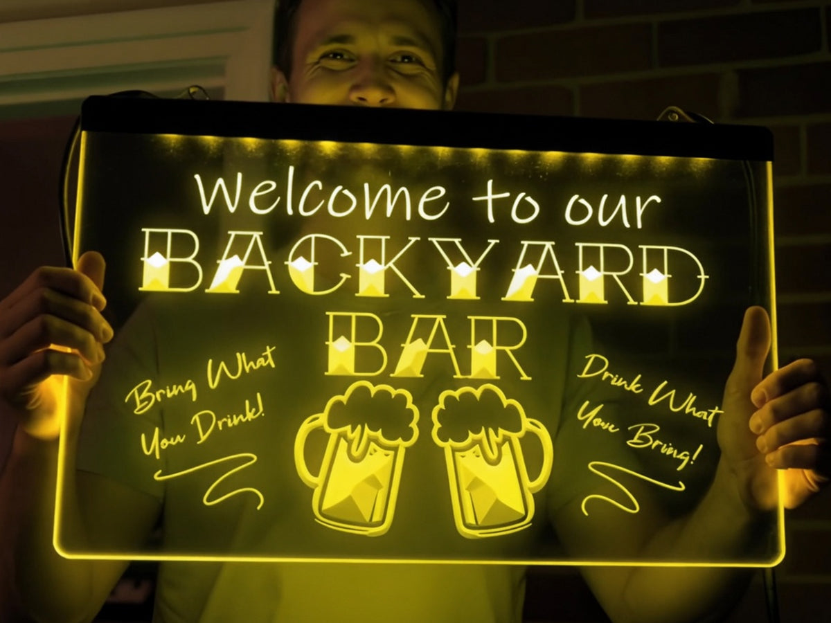 Welcome To Our Backyard Bar Illuminated Sign