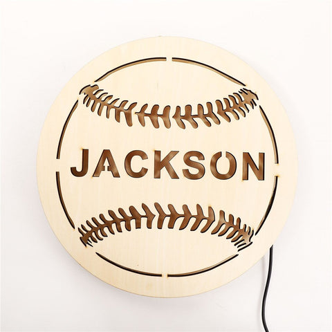 Image of Custom Sports Themed LED Neon Wooden Sign - Personalized and Color Changing