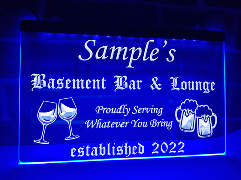Image of Basement Bar and Lounge Personalized Illuminated Sign