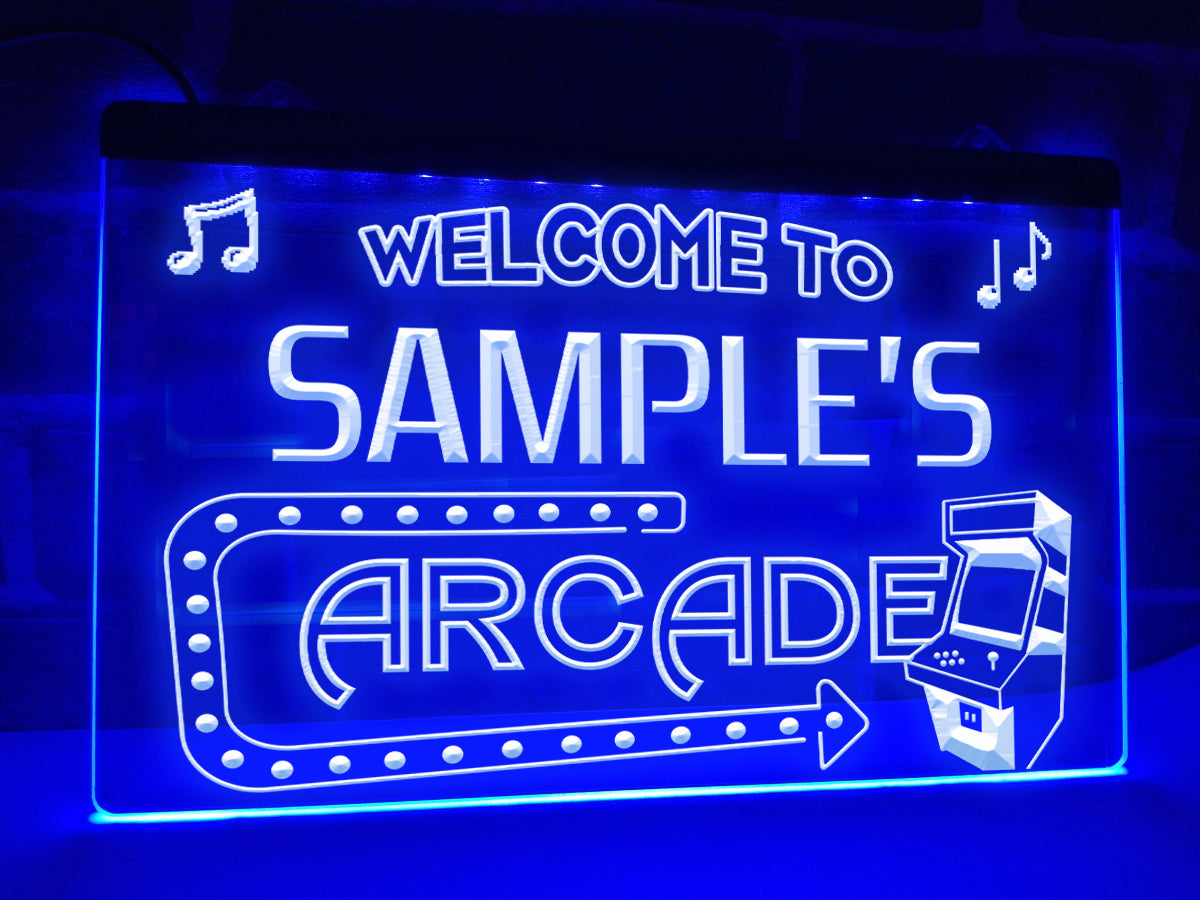 Personalized arcade LED neon sign in blue
