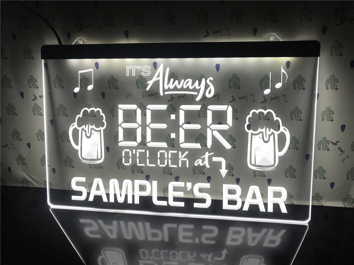 Personalized Beer O'clock LED neon sign in white