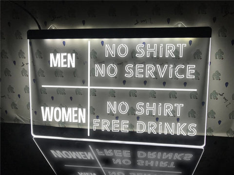 No Shirt No Service Funny Illuminated Sign