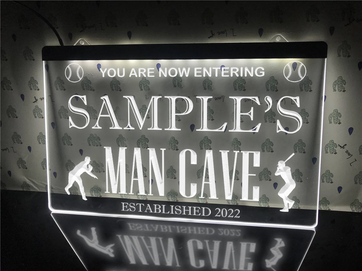 Baseball Man Cave Personalized Illuminated Sign