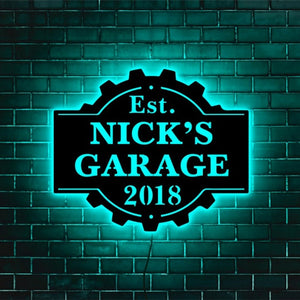 Personalized LED Neon Wooden Cog Shape Garage Sign