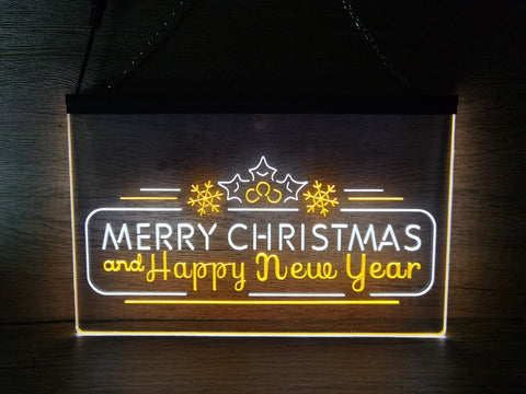 Merry Christmas and Happy New Year Two Tone Illuminated Sign