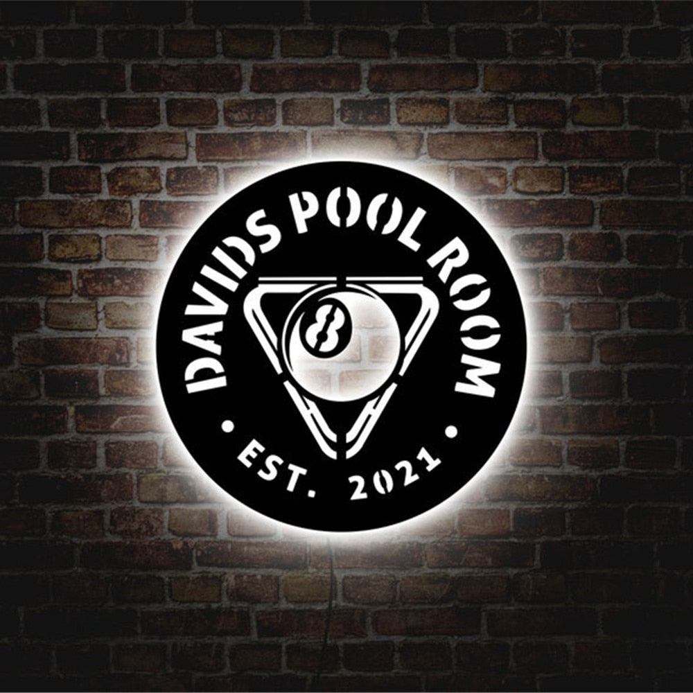 Personalized LED Neon Wooden Pool Room Sign - RGB