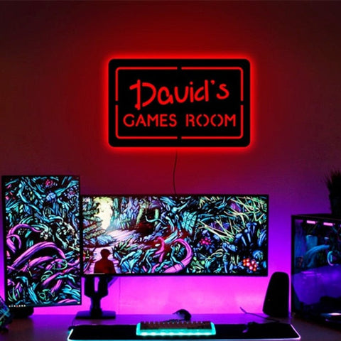 Image of Personalized LED Neon Wooden Games Room Sign - Remote Controlled RGB