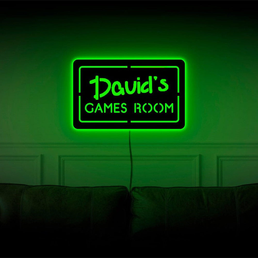 Personalized LED Neon Wooden Games Room Sign - RGB