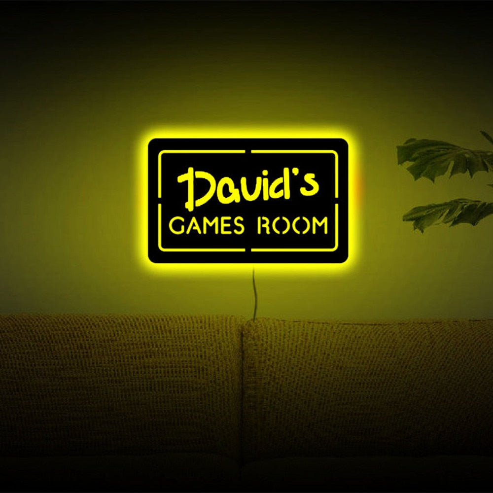 Personalized LED Neon Wooden Games Room Sign - RGB