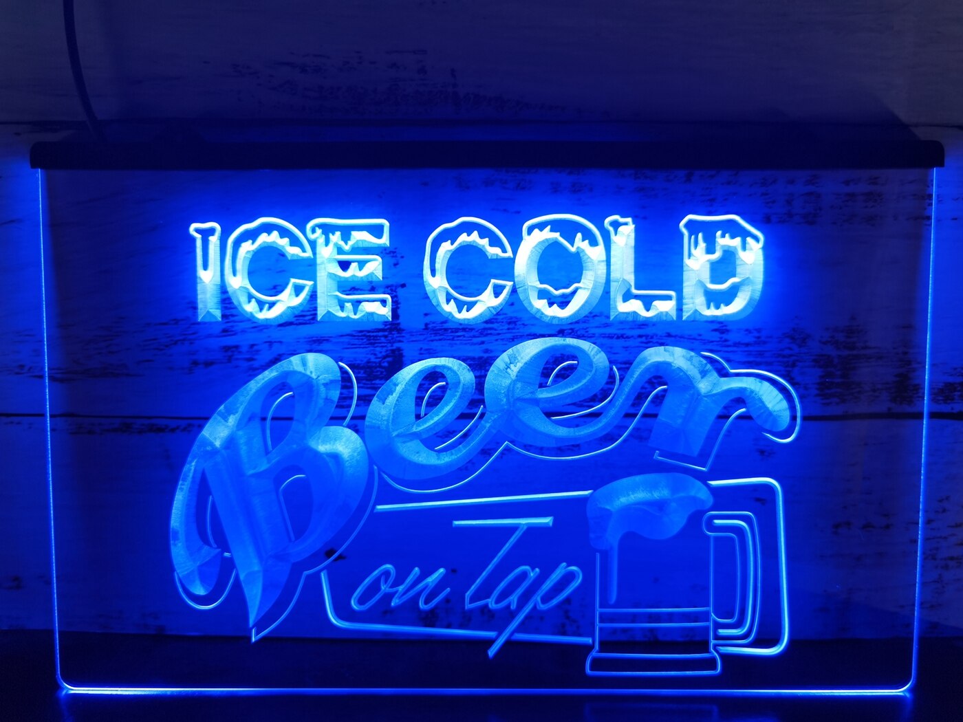 Ice Cold Beer on Tap LED Neon Sign in blue