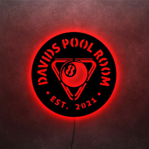 Image of Personalized LED Neon Wooden Pool Room Sign - Remote Controlled RGB