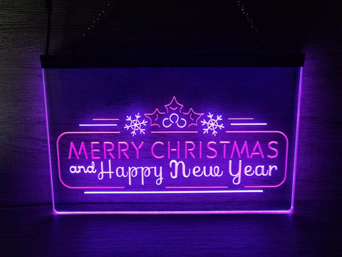 Image of Merry Christmas and Happy New Year Two Tone Illuminated Sign