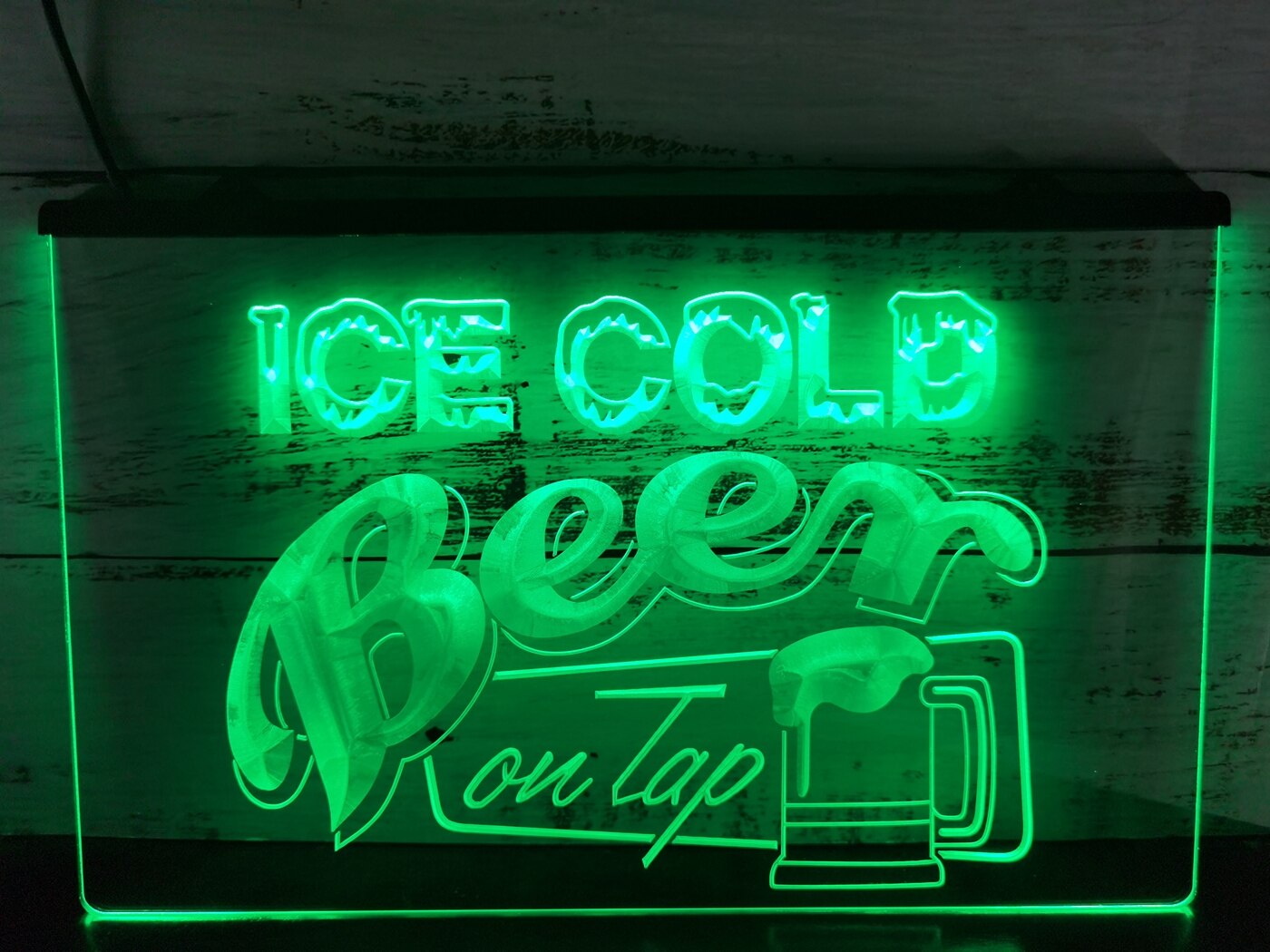 Ice Cold Beer on Tap LED Neon Sign in green