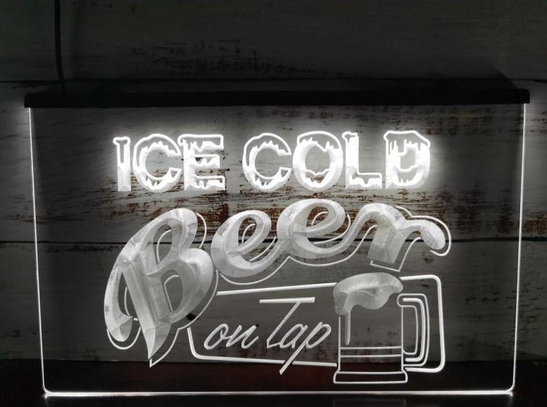 Ice Cold Beer on Tap LED Neon Sign in white