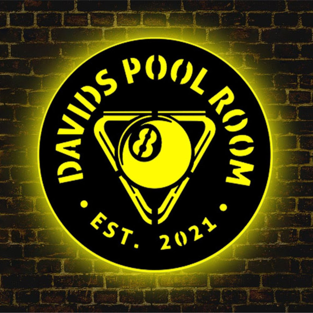 Personalized LED Neon Wooden Pool Room Sign - RGB