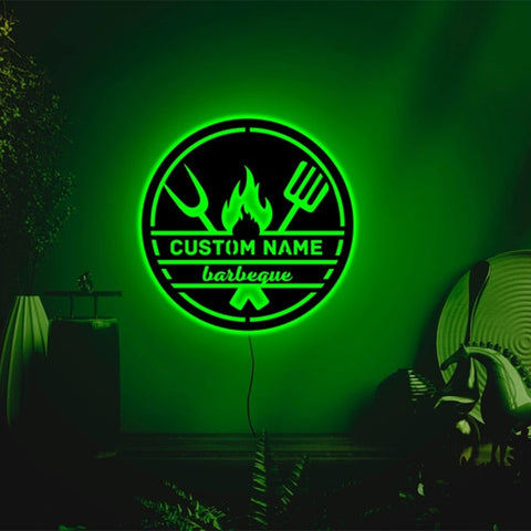 Custom LED Neon Wooden Barbeque Sign - Personalized and Color Changing