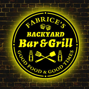 Personalized Backyard Bar & Grill LED Neon Wooden Sign