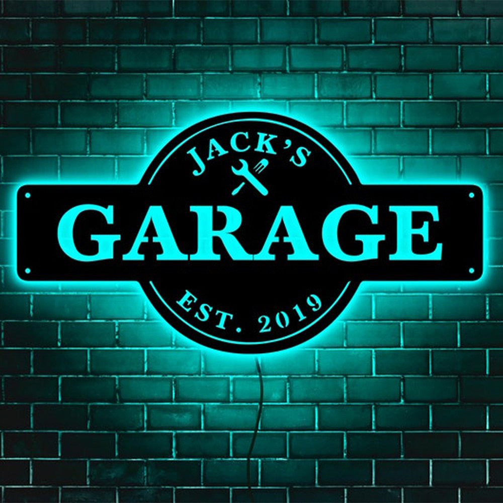 Custom LED Neon Wooden Garage Sign - Personalized and Color Changing