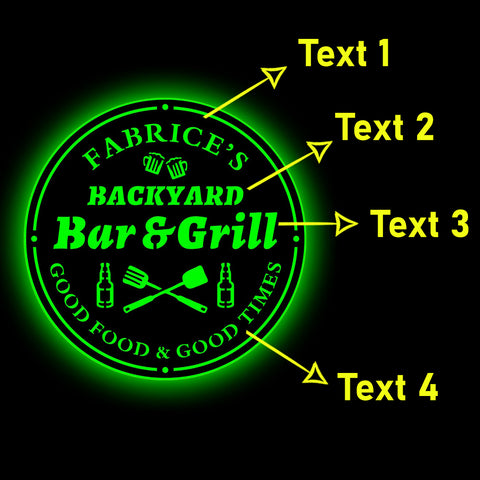 Image of Personalized Backyard Bar & Grill LED Neon Wooden Sign