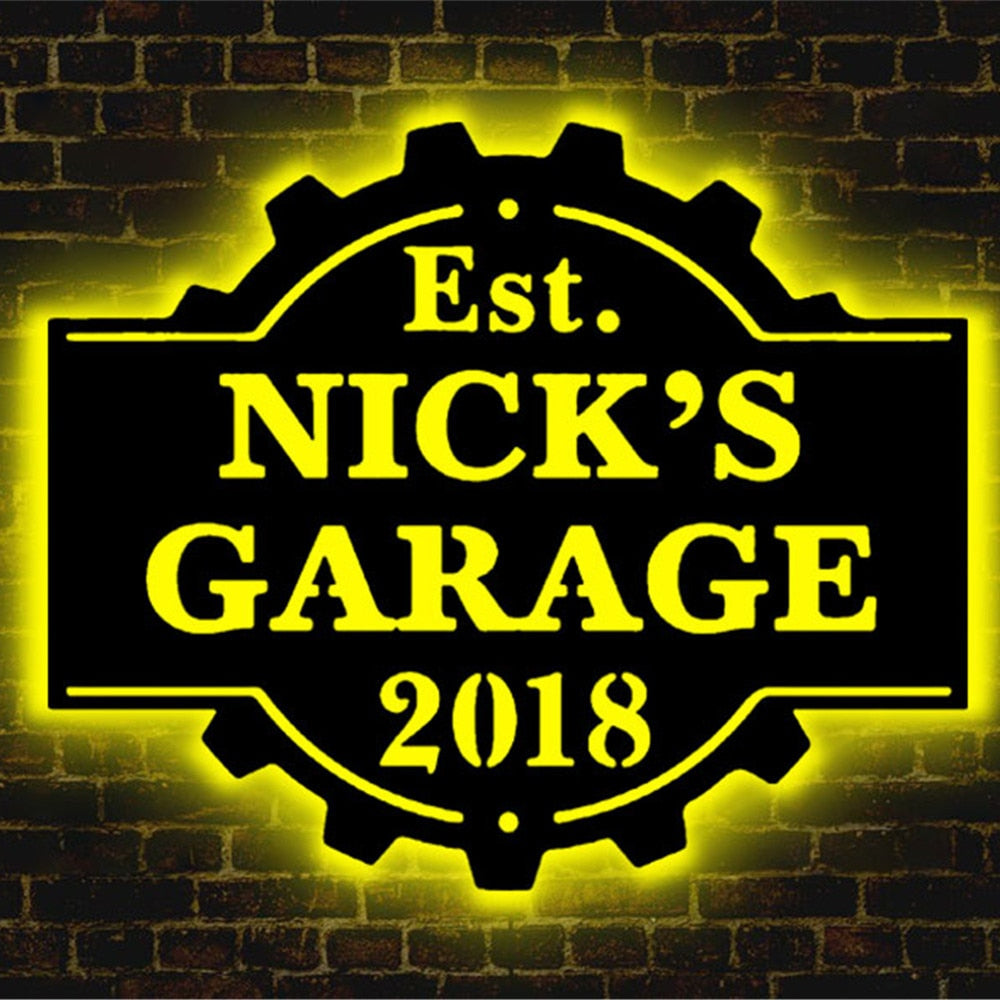 Personalized LED Neon Wooden Cog Shape Garage Sign